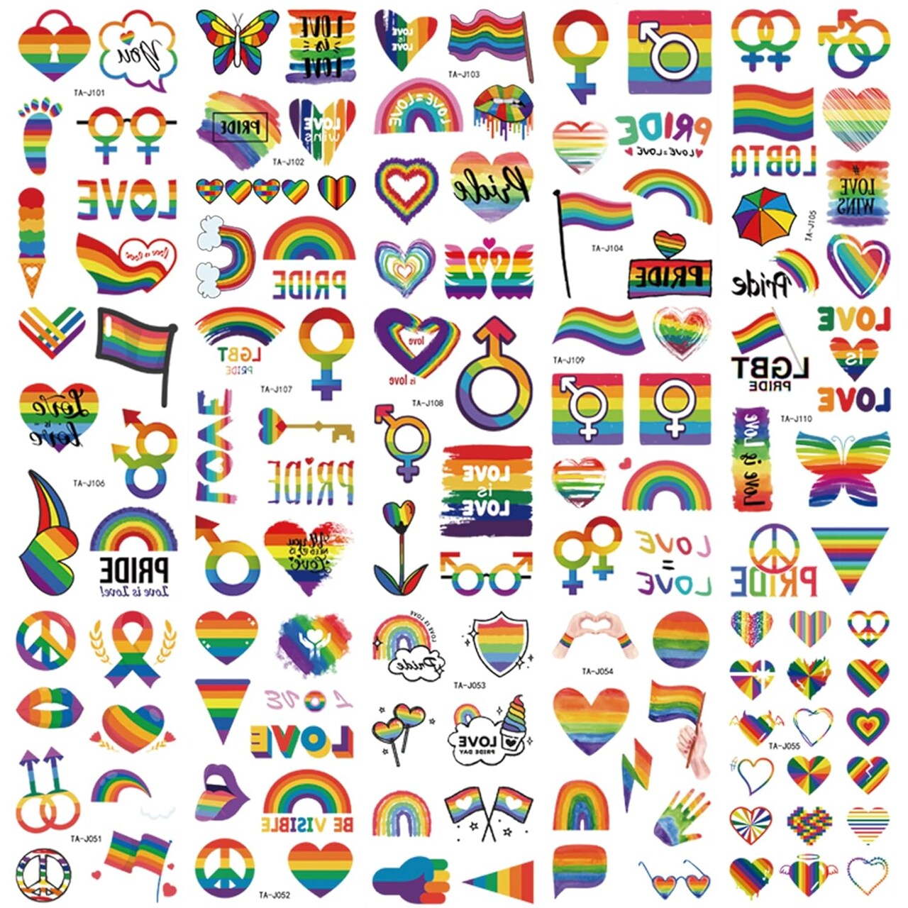 200+ Pcs Pride Temporary Tattoos - 20 Sheets of Rainbow Flag, Butterfly & Heart Decals - Waterproof LGBT Gay Pride Tattoos for Women & Men - Celebration Accessories for Equality Parades & Festivals